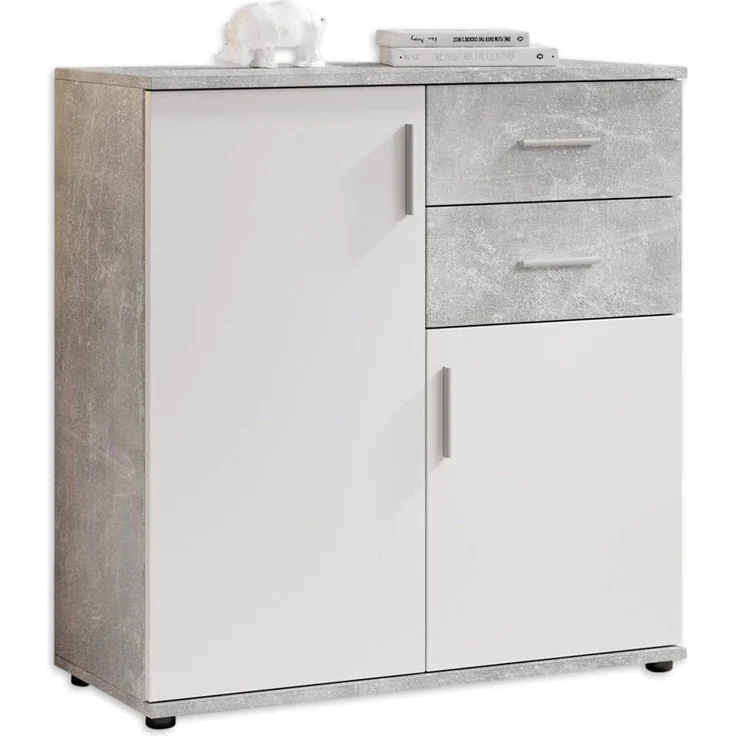 Kommode Benny / Bobby, Holzwerkstoff, Grau, Weiß, 80 x 82 x 35 cm – Bild 1
