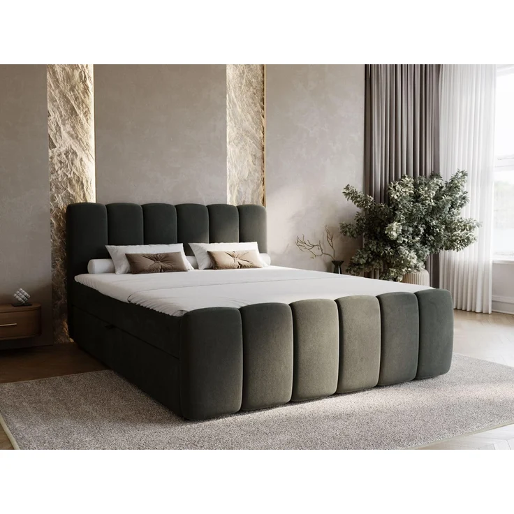 GRAINGOLD Cloud Boxspringbett 140x200, Bett mit Bettkasten, Velour-Stoff, mit Kopfteil, Dunkelgrau – Bild 1
