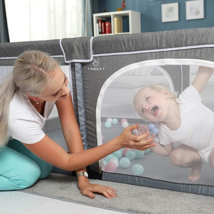 YOBEST baby laufgitter, XXL laufstall baby, Aktivitätszentrum für Kinder im Innen- und Außenbereich mit Rutschfester Basis, Stabiler Schutzgitter für Kindern – Bild 6