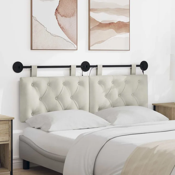 vidaXL Hängendes Kopfteil Mit LED Licht Creme Samt 7 x 130 x 55 cm