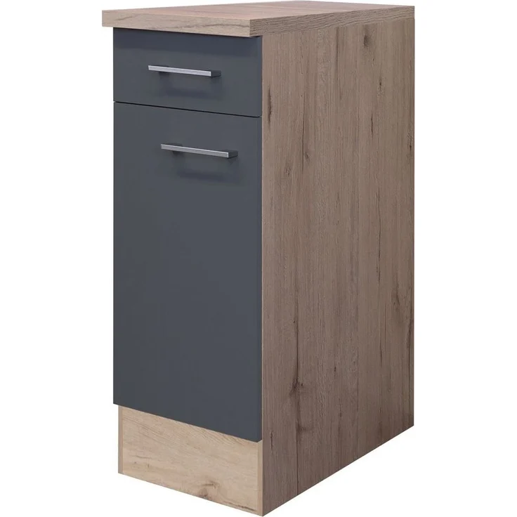 Flex-Well Unterschrank Küchenunterschrank - 30 cm breit - Basaltgrau Matt San Remo Eiche – Mo – Bild 3