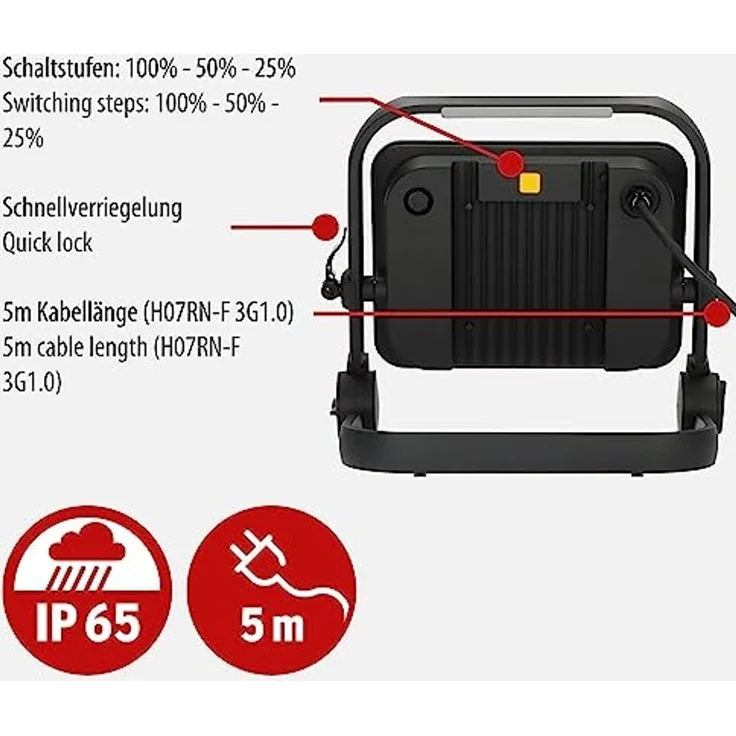 brennenstuhl LED Baustrahler JARO 14060 M, 11500lm, 100W, IP65, 5m H07RN-F 3G1,0 – Bild 4