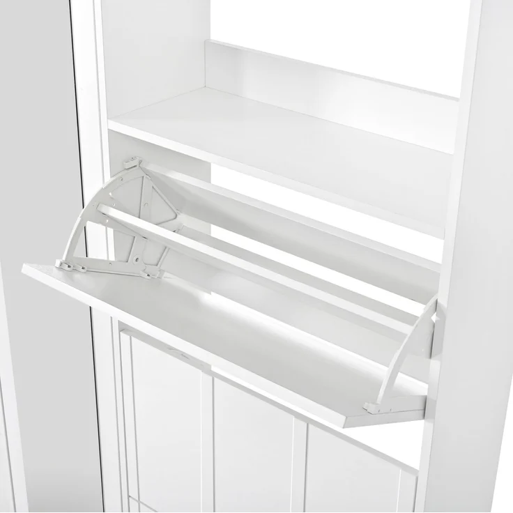 Garderobenschrank aus MDF mit Spiegel und 3 Schuhklappen, 100x24x164 cm, Weiß – Bild 9