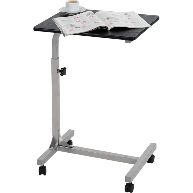 MEUBLE COSY Laptoptisch Höhenverstellbar mit Rollen Laptopständer Beistelltisch Sofatisch Nachttisch, Gestell aus Metall, Tischplatte aus Holz, Schwarz, 48 x 37 x 79 cm