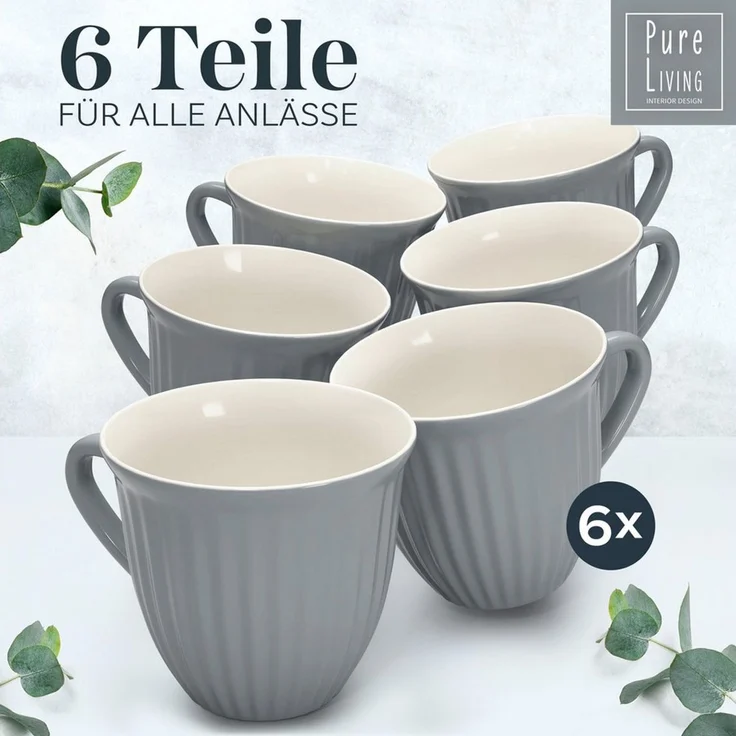 PURE LIVING INTERIOR DESIGN Geschirr-Set Hygge Becher, 6er-Set, 435 ml, Graublau Steingut (6-tlg), 6 Personen, Steingut – Bild 2
