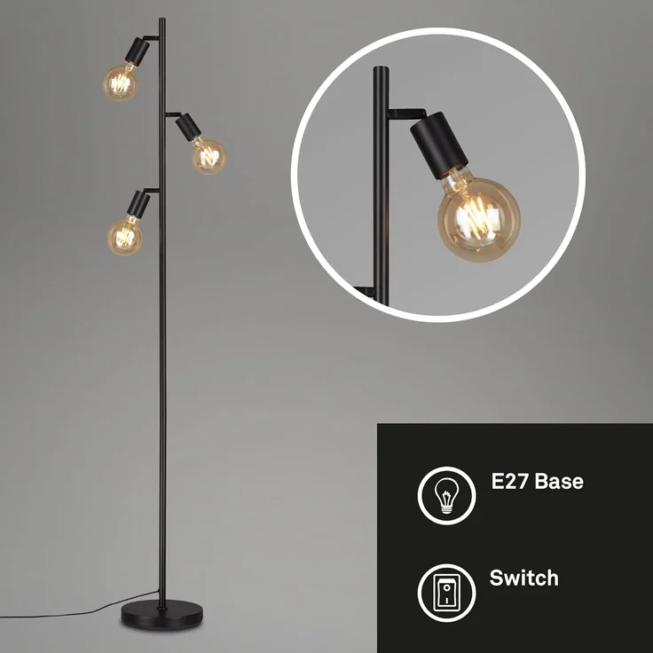Briloner Leuchten Stehlampe 1387035 KUGLO, ohne Leuchtmittel, Warmweiß, metall/schwarz, inkl. Kabelschalter, exkl. 3x E27 max. 10 W – Bild 5