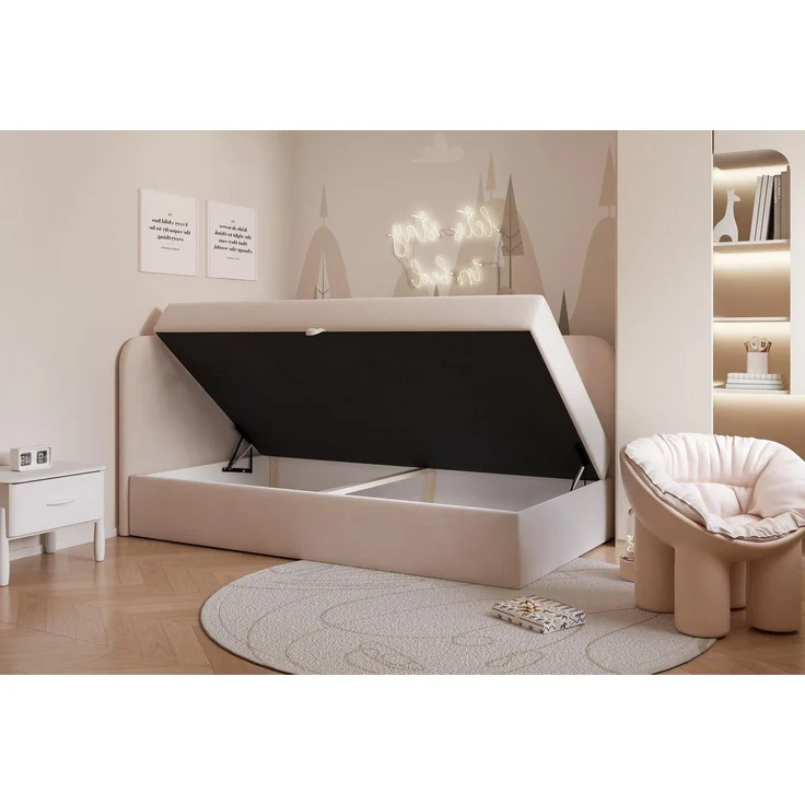 Compleo Boxspringbett Jugendbett DREAMY, Polsterbett mit Bettkasten, 80/90/100/120x200, Kopfteil links oder rechts, Boucle oder Velvet – Bild 3