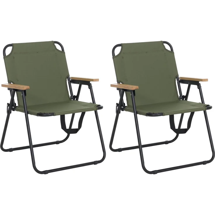 2er-Set Campingstuhl HWC-Q43, Gartenstuhl Balkonstuhl Freizeitstuhl, klappbar Bambus Metall Stoff/Textil ~ grün – Bild 9