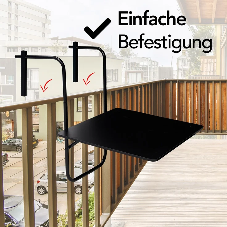 Infinity Goods Balkontisch – klappbar – 60 x 60 cm – verstellbar – hängend – schwarz – Bild 4