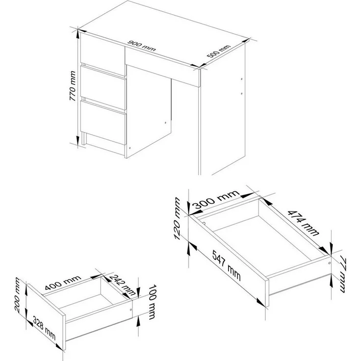 Raumhirsch Furniture Schreibtisch Kinder Computertisch - Eleganter Schreibtisch mit Stauraum, mit 4 Schubkästen - Kasten linke Variante – Bild 3