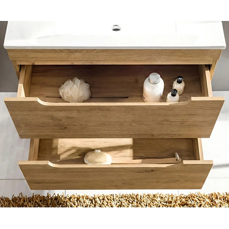 Badzimmermöbel Set mit 81 cm Keramik-Waschtisch LUTON-56-CRAFT, Wotan Eiche Nb, B/H/T ca. 130/200/46 cm – Bild 5