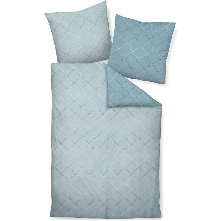 Janine J.D. Mako-Satin Bettwäsche 240x220 Rauten blau steinblau Wende 87053-02