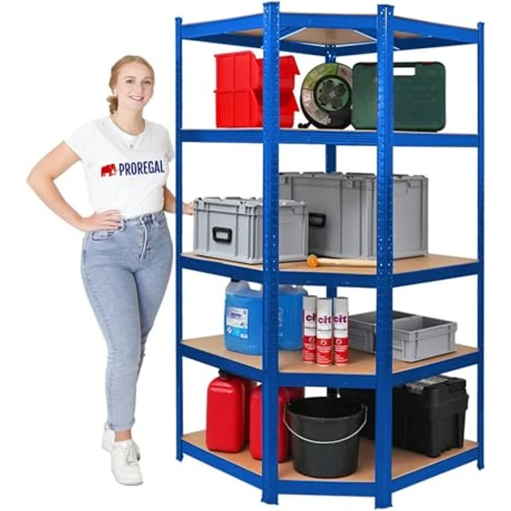 PROREGAL Eckregal Ragnar 1x: 180 x 90 x 60 cm Blau Fachlast 175kg, Kellerregal, Steckregal, Garagenregal, Lagerregal – Bild 4