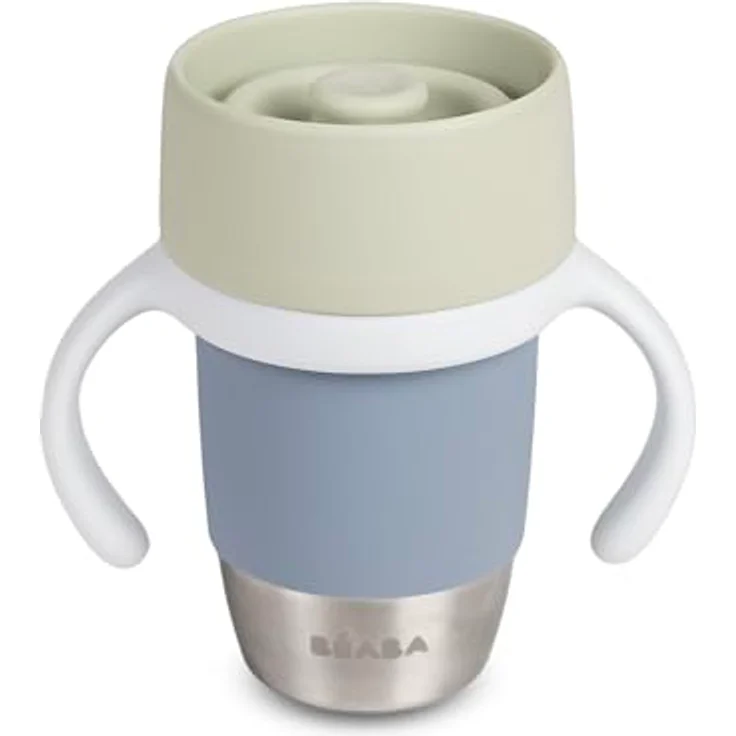Béaba, Edelstahl-Lernbecher Click & Drink – 360°-Becher ohne Ventil, auslaufsicher, kippsicher, mitwachsend, 1-Klick-Öffnung, Baby- und Kinderbecher, 240 ml, Kiesel – Bild 1