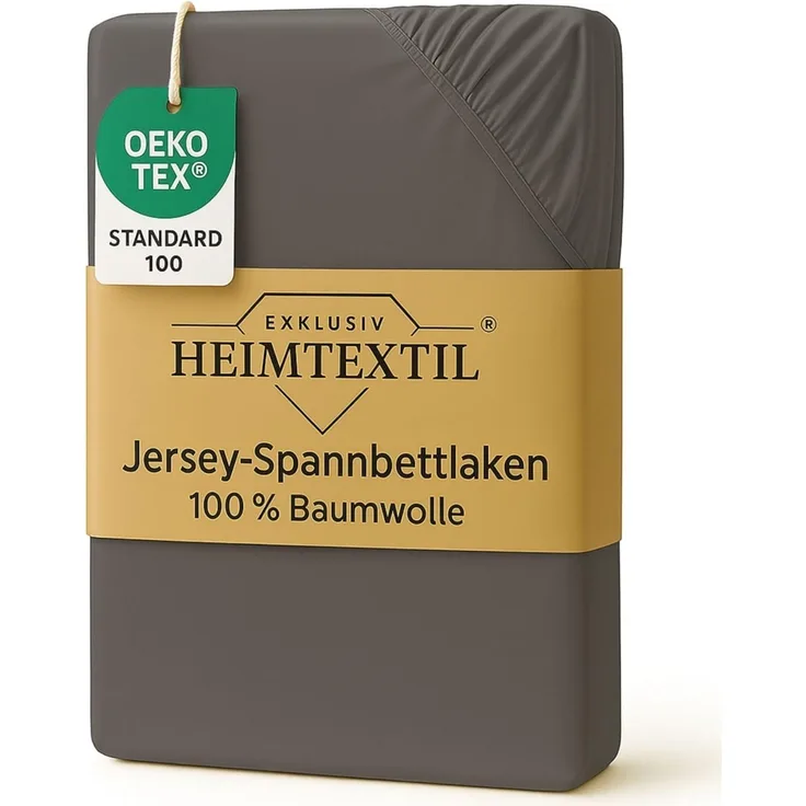EXKLUSIV HEIMTEXTIL Marke Jersey Spannbettlaken 120 x 200 cm Grau 100% Baumwolle Öko - Tex Zertifiziert Bed-Sheet Bettlaken Spannbetttuch Topper Leinentuch