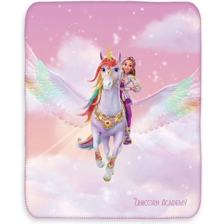 Wohndecke Unicorn Academy 130x160 cm, Sophia & Wildstar, MTOnlinehandel, Kuscheldecke mit Einhornmotiv in Rosa – Bild 2