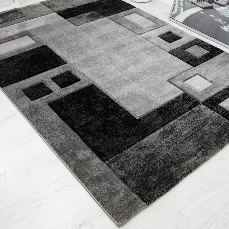Vimoda Designteppich Wohnzimmer Grau Kariert mit Farbverlauf und Konturenschnitt, Rechteckig, Höhe: 12 mm, Läufer Grau Wohnzimmer dicht & hochwertiger – Bild 2