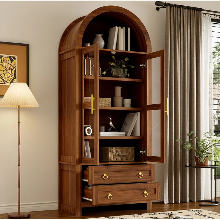 Vitrine 76 x 40 x 180 cm aus MDF und Spanplatte mit Glasfront, LED-Beleuchtung und Retro-Bogen – Bild 3