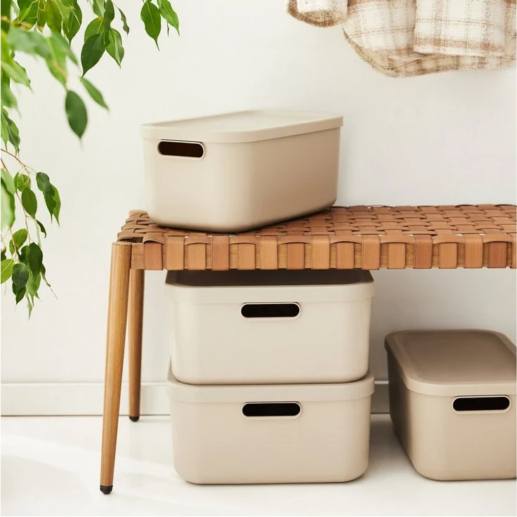 ROTHO Stapelbox Albula Light Set 5tlg. 4x 12l und 55l Aufbewahrungsboxen mit Deckel (5-teilig, Boxen-Set), Kisten stapelbar und mit Grifföffnungen – Bild 1
