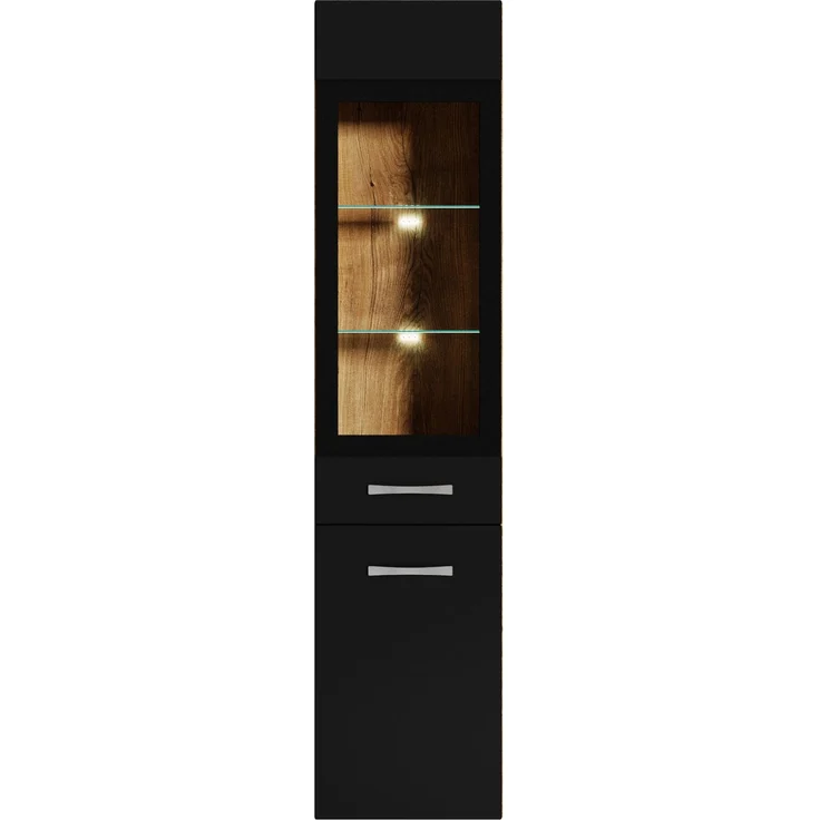 Badezimmer Schrank Rio 131 cm Eiche Kastanie mit Schwarz – Regal Schrank Hochschrank Schrank Möbel Badschrank – Bild 3