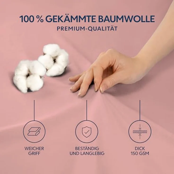 Dreamzie Premium Spannbettlaken 80x160 cm, Bettlaken 100% Jersey Baumwolle, Spannbetttuch für Dicke Matratzen bis zu 12 cm, 150 g/m², Oeko-TEX Zertifiziert - Rosa – Bild 3