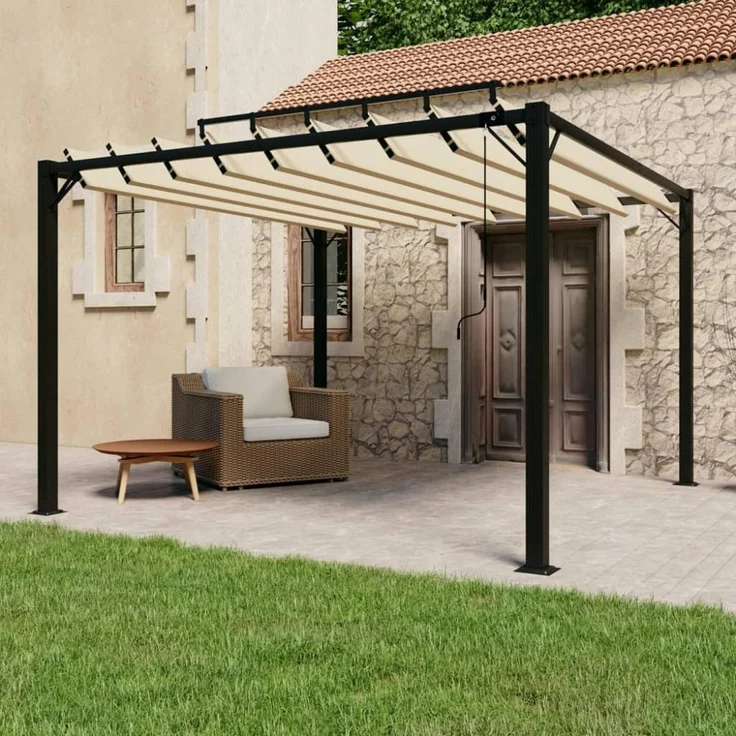 vidaXL Pergola mit Lamellendach 3x3 m Creme Stoff und Aluminium 313924 – Bild 1