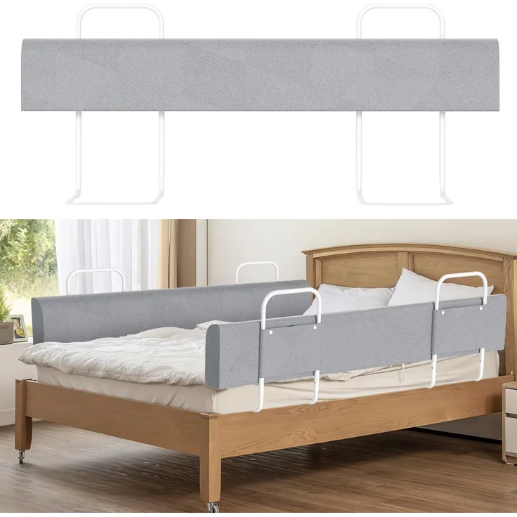 Eikuavons 1x Bettgitter 150cm Grau, höhenverstellbares Bettschutzgitter, Kinderbettgitter Babybettgitter Rausfallschutz für Familienbett & Kinderbett, Perlbaumwolle, Grau