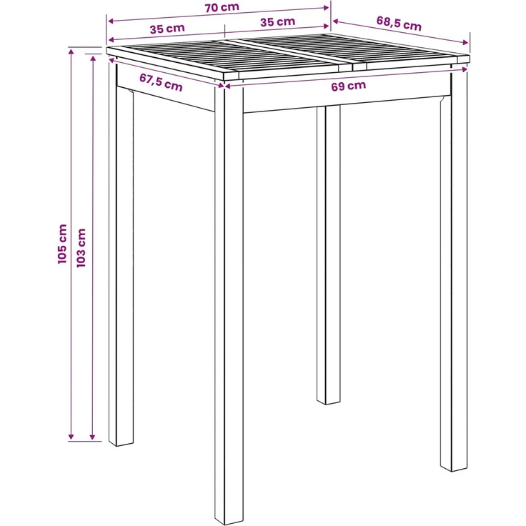 vidaXL Gartenbar-Tisch LAREN Natur 70 x 68,5 x 105 cm 901256 – Bild 7