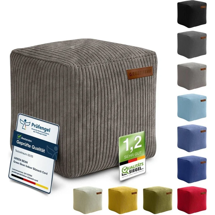 Green Bean Pouf Cube Cord (Indoor Sitzhocker Sitzkissen Fußhocker Relax-Sessel, Made in Germany), die ideale Ergänzung zum Sitzsack – Bild 2
