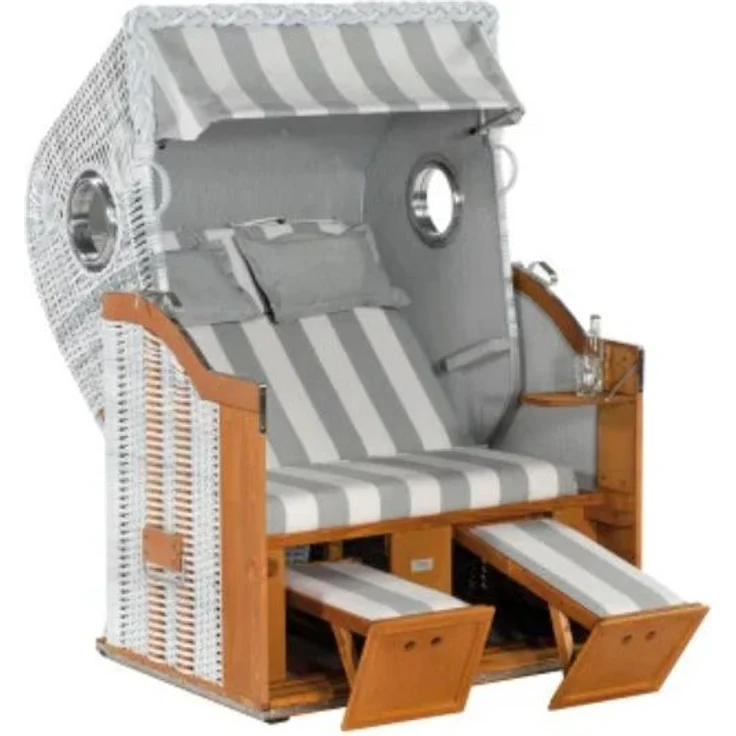 Gartenstrandkorb Classic 2-Sitzer, Halbliegemodell Kunststoffgeflecht in white-washed