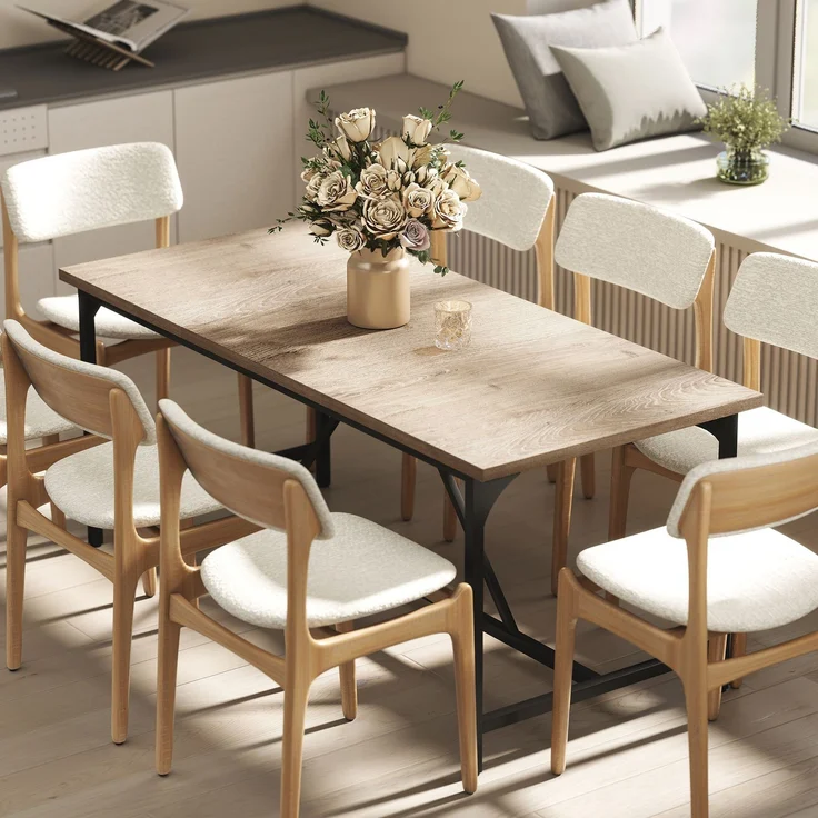 Rechteckiger Esstisch für 6–8 Personen, Küchentisch im Industrial-Stil, 180 x 80 x 75,5 cm, Naturholzoptik – Bild 3
