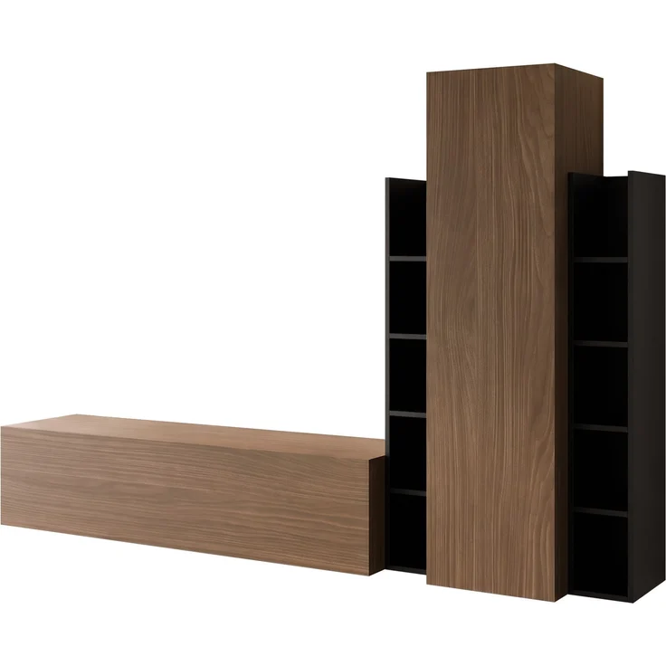 Mirjan24 Wohnwand Milatri (Farbe: Nuss Lincoln / Schwarz), 150 x 40 x 230 cm – Bild 3