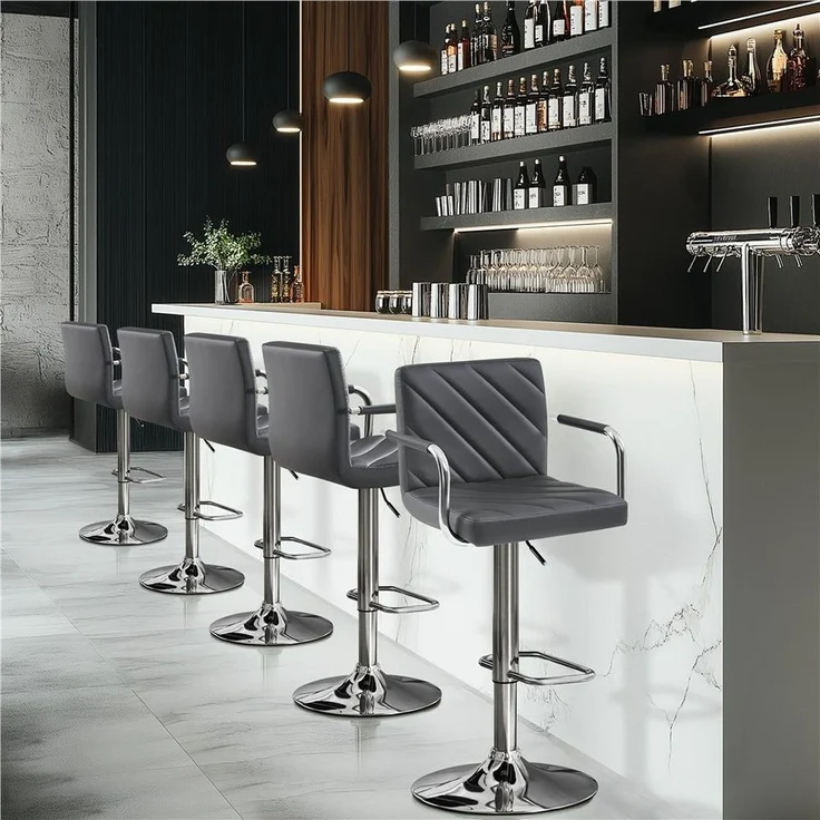 Yaheetech Barhocker 2-er Set, Höhenverstellbarer Barstuhl mit Armlehnen, Sitzhöhe 62,5 cm – 84,5 cm – Bild 2