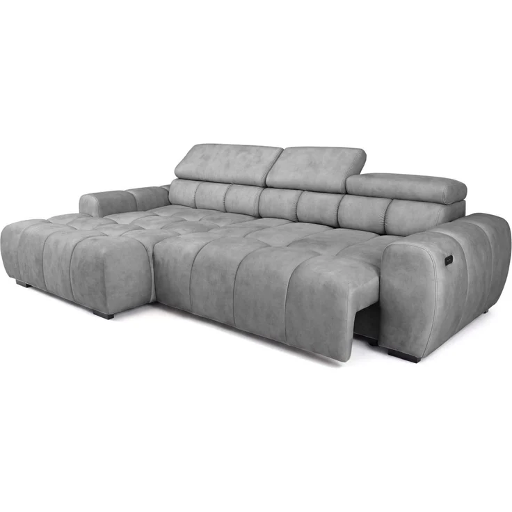 Ecksofa Schlafsofa VELUNIO RELAX in Stoff Salvador Grau Ottomane Links – Bild 3