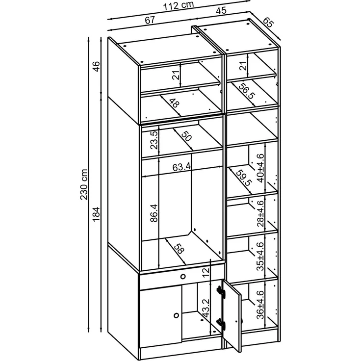 Roomart Schrankwand für Waschküche & Hauswirtschaftsraum – SERIE 1 – 112 cm breit – mit Ausziehbrett – Waschmaschinenschrank & Stauraumlösung • Weiß – Bild 4