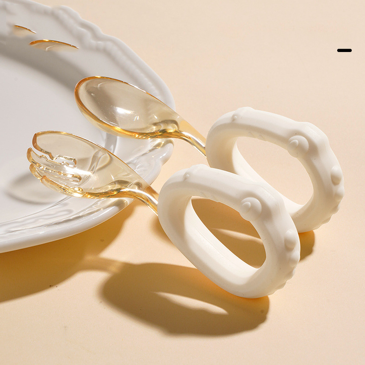 ABC Baby-Fütterungsset aus PPSU, Gabel und Löffel, Beikostlöffel für Babys zum Selbstfüttern, beige