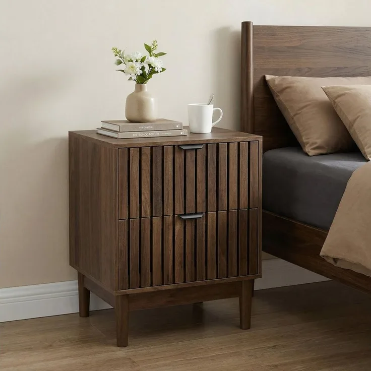 Celya Nachttisch 45 x 39 x 56.5 cm, Lattenrost-Design aus Holz mit zwei Schubladen (1er-set, Schlafzimmer Nachttisch für Schlafzimmer, Flur, Wohnzimmer)