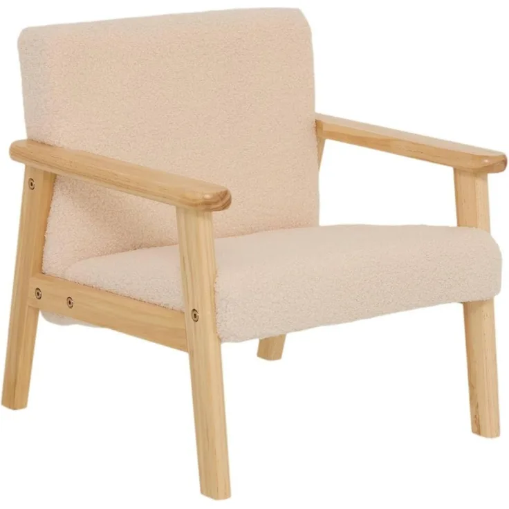 Kindersessel mit Plüschbezug und Kiefernholzgestell, Höhe der Sitzfläche 28 cm