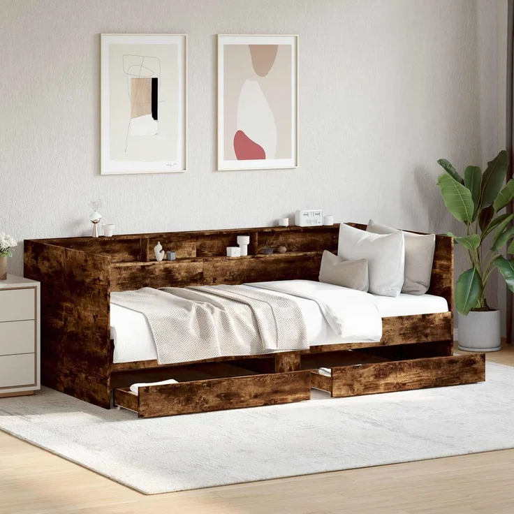 vidaXL Tagesbett mit Schubladen Geräucherte Eiche Holzwerkstoff 3429639 – Bild 1