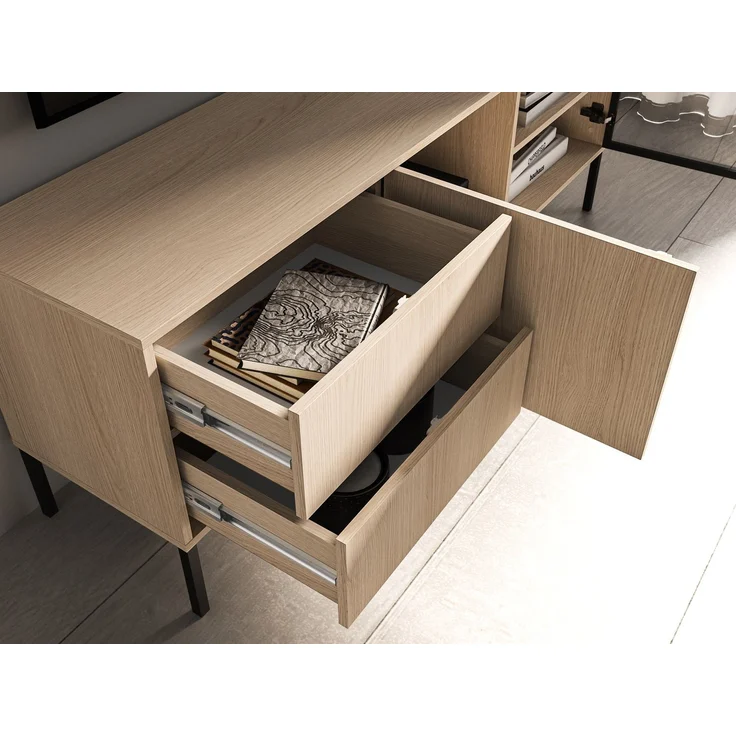 Selsey 'Barnee' - TV-Lowboard mit beleuchteter Glasvitrine, Eichenholzoptik, 160 cm – Bild 8