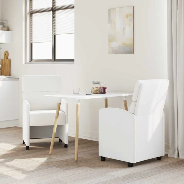 vidaXL Esszimmerstühle mit Rollen 2 pcs Weiß 58 x 65 x 98 cm 42017891 – Bild 2