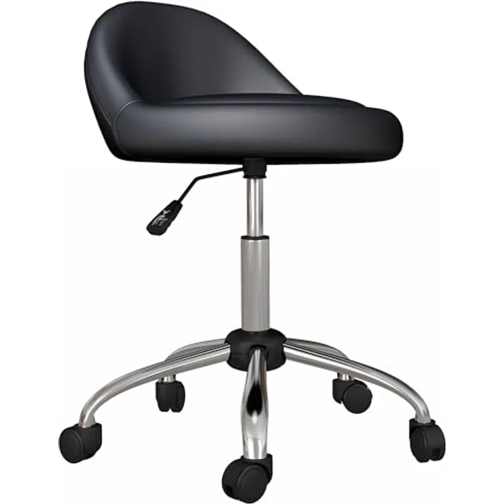 HOMCOM Rollsitz Höhenverstellbarer Arbeitshocker mit Rädern (Salonstuhl, 1 St, Bürohocker), Schwarz Ø50x63-83 cm – Bild 2