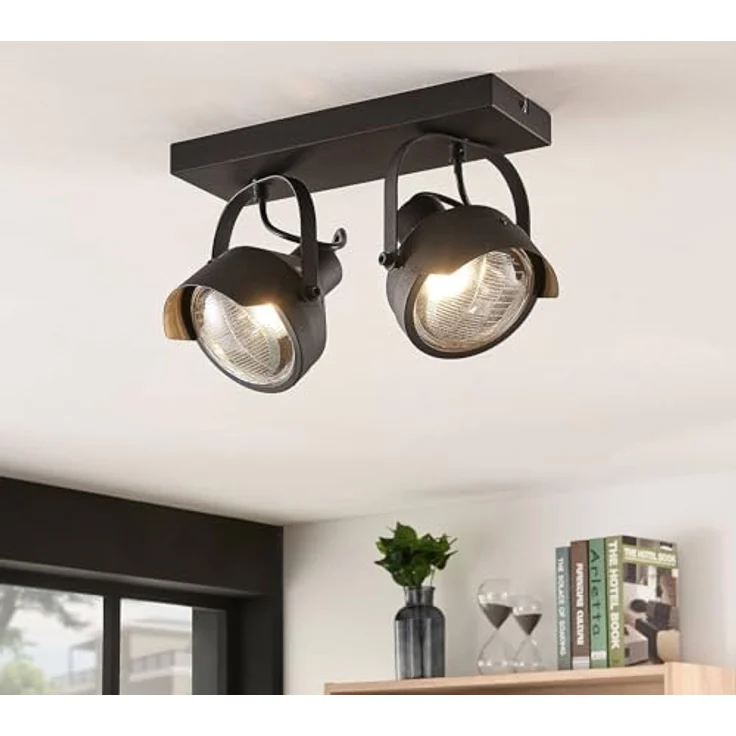 Lindby Henega Deckenstrahler, Vintage-Industriestil in Schwarz, 2-flammig GU10, Metall, für Wohnzimmer und Esszimmer – Bild 3