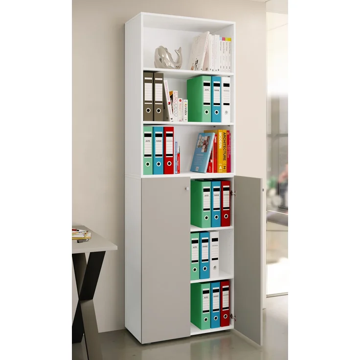 VCM Büroschrank Ulas 919154 Weiß / Grau H. 220 x B. 70 x T. 40cm – Bild 2