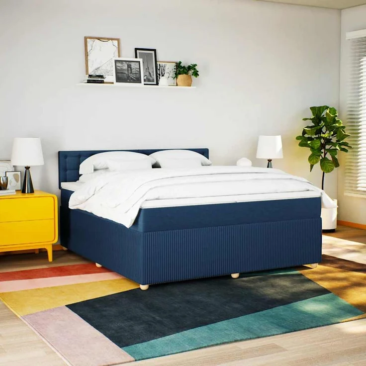 vidaXL Boxspringbett mit Matratze Blau 200x200 cm Stoff 3287583 – Bild 3