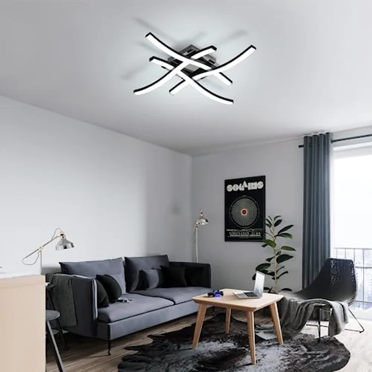 Goeco LED Deckenleuchte, 24W Deckenlampe LED Moderne 6500K Kaltes weißes Licht, Deckenbeleuchtung Innen mit 4 Licht Röhren für Wohnzimmer Schlafzimmer Küche, Schwarz – Bild 6