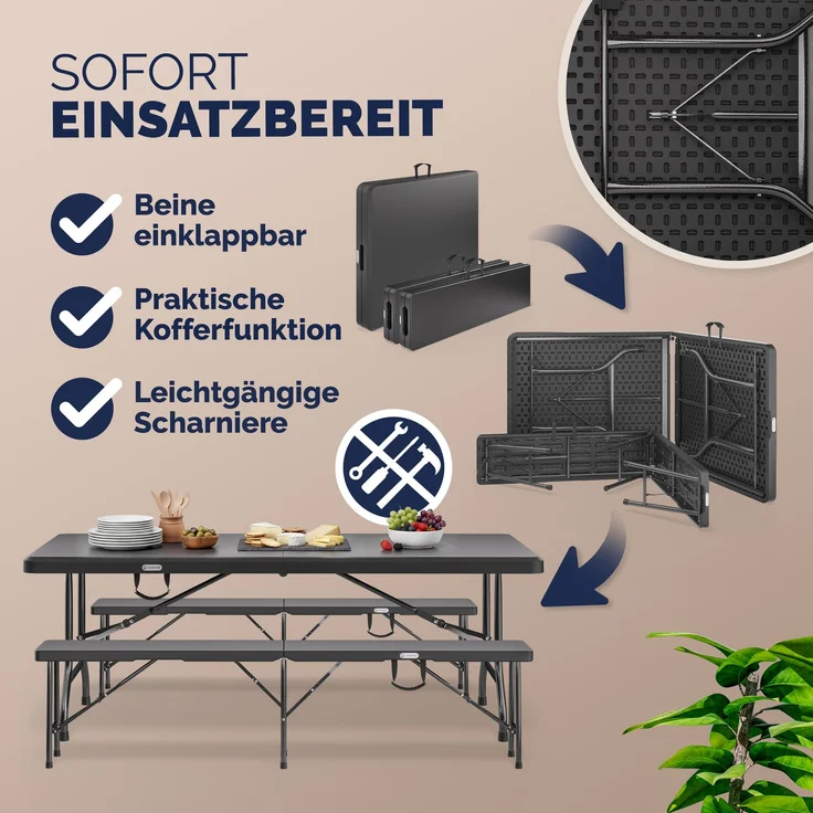 CASARIA® Bierzeltgarnitur Kunststoff 180cm 3-teilig Set – Bild 4