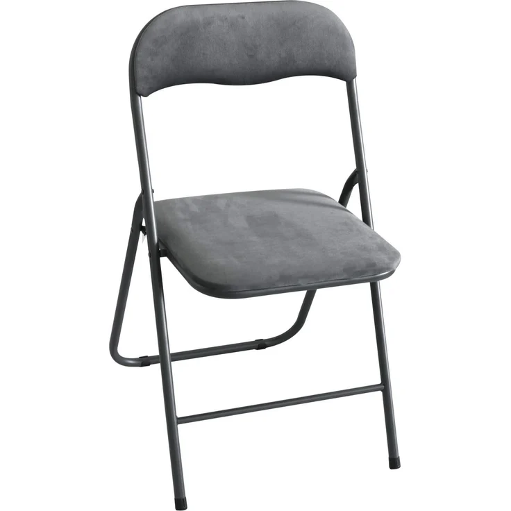Metall Klappstuhl mit Samtbezug grau gepolstert Beistellstuhl Camping – Bild 1