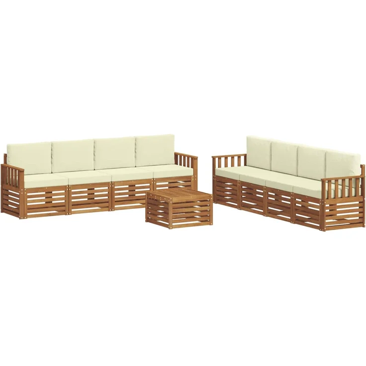 vidaXL Outdoor-Sofagarnitur 9 stk. 8-Sitzer Natur und Creme 3374560 – Bild 2