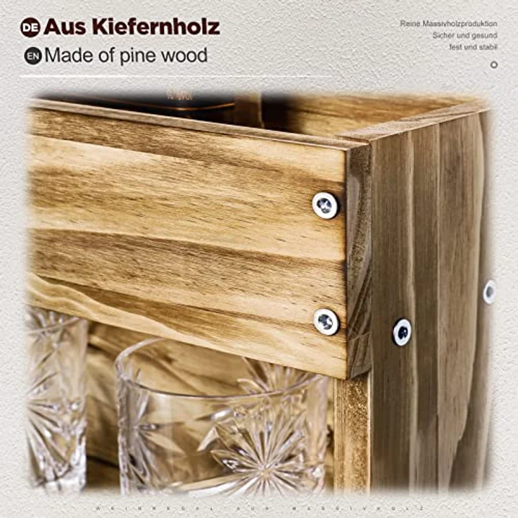 Yorbay Weinregal Weinregal aus Holz, Wandbar mit Korkhalter, Holzregal für Weingläser, Whiskygläser, Wandmontage Wand Flaschenhalter Vintage Stil für Hausbar – Bild 3
